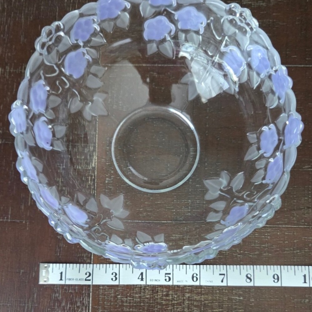 Decorative Clear Glass Bowl with Lilac Floral Accents